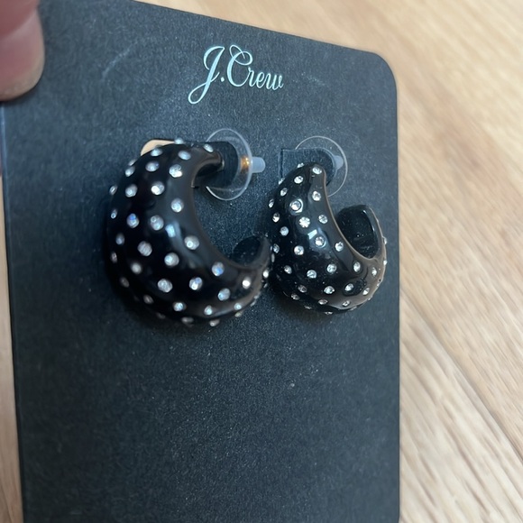NWT J. Crew Chunky Black Acrylic Earrings with Rhinestones - Picture 3 of 6